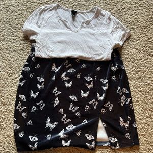 SHEIN black white butterfly Mini Skirt size medium set with white crop top